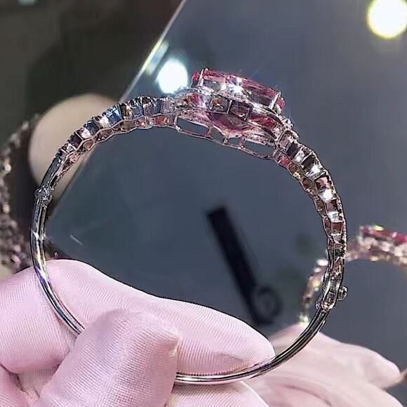 Unique Platinum Zircon Pink Morganite Bangle Bracelet - Picture 4 of 5